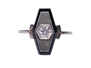 French Onyx and Diamond Lozenge Engagement Ring DBGEMS