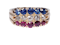 Antique three row sapphire diamond and ruby ring  DBGEMS - image 5
