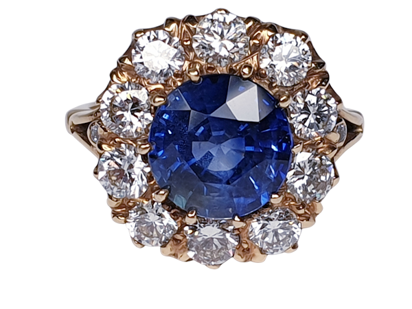 Large sapphire and diamond cluster engagement ring  DBGEMS - image 5