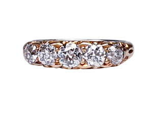 Antique five stone carved half hoop engagement ring  DBGEMS