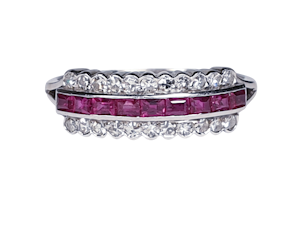art deco gem ruby and diamond half hoop eternity ring DBGEMS