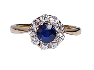 Antique Sapphire and Diamond Cluster Engagement Ring DBGEMS