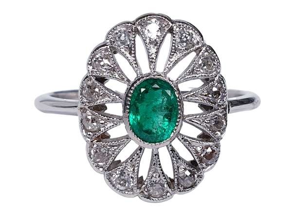 Art Deco Emerald and Diamond Cluster Ring  DBGEMS - image 6
