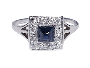 Art Deco Sugar Loaf Sapphire and Diamond Engagement Ring  DBGEMS