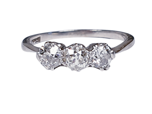 Three stone diamond ring set in platinum DBGEMS