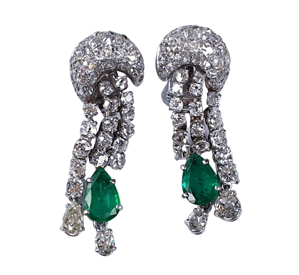 Dramatic Emerald and Diamond Earrings by Pierre Sterle  DBGEMS - image 1
