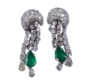 Dramatic Emerald and Diamond Earrings by Pierre Sterle  DBGEMS