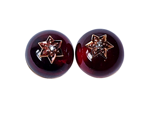 Pair of antique cabochon garnet and diamond earrings - image 1