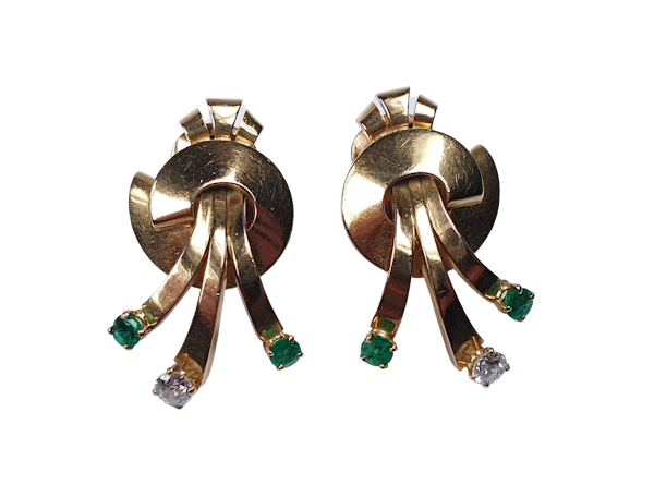Emerald and Diamond 1940's Earrings  DBGEMS - image 1