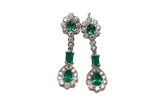 Long emerald and diamond drop earrings DBGEMS