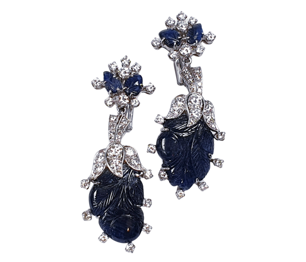 Vintage sapphire and diamond drop earrings  DBGEMS - image 1
