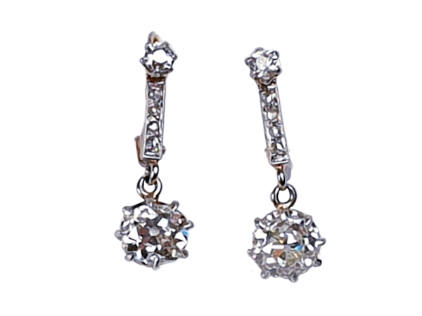 Pair of antique diamond drop earrings  DBGEMS - image 1