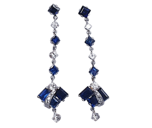 Geometric Sapphire and Diamond Drop Earrings DBGEMS