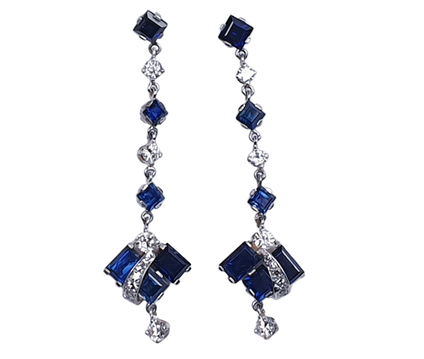 Geometric Sapphire and Diamond Drop Earrings  DBGEMS - image 1