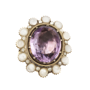 Extra large amethyst and pearl cocktail ring. Spectrum