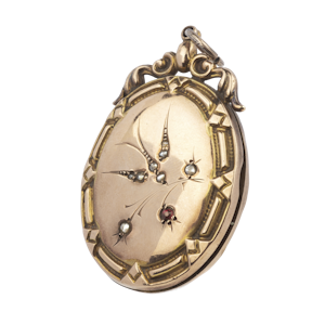 Large oval bird design stoned 9ct gold Victorian locket Spectrum Antiques