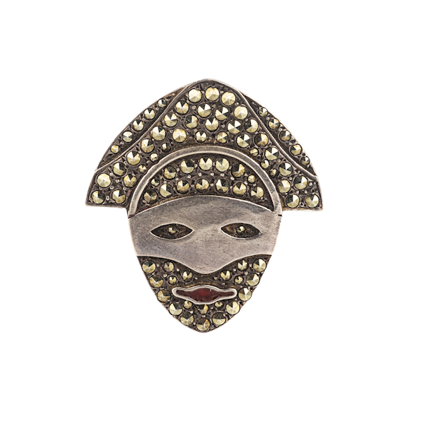 Silver marcasite masked face brooch Spectrum Antiques - image 1