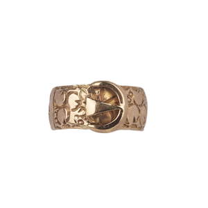 Engraved gold Victorian Buckle Ring. Spectrum