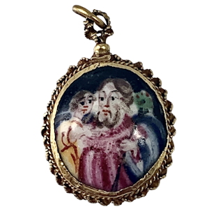 Devotional gold pendant with enamel
