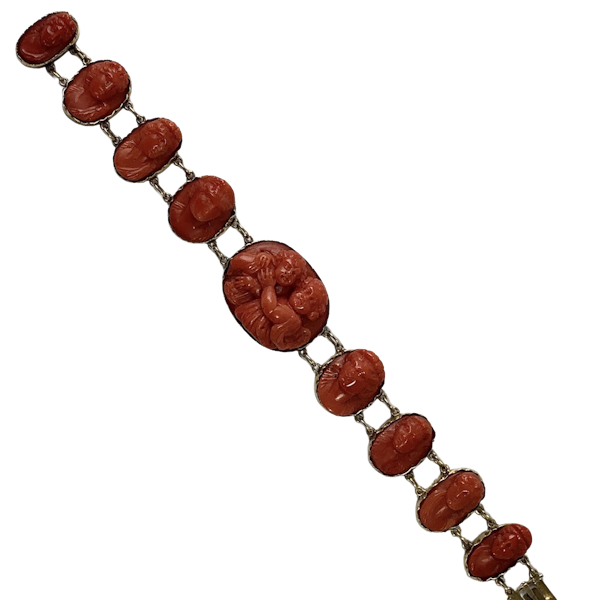 Gold mounted coral cameo bracelet - image 1
