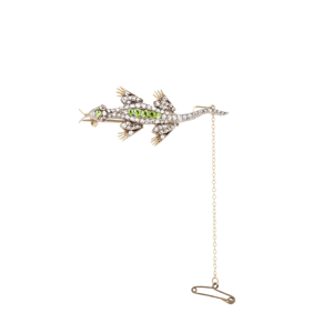 Demantoid garnet and diamonds lizard brooch