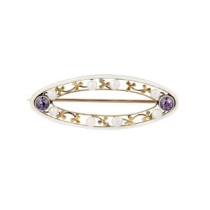 Art Nouveau multi gem and enamel lozenge shaped brooch