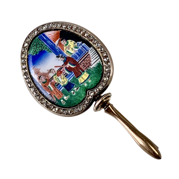 French 1880 enamelled gold brooch - image 1