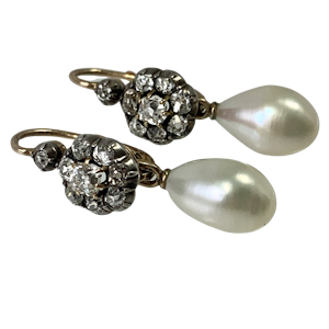 Pair of diamond set earrings with pearls