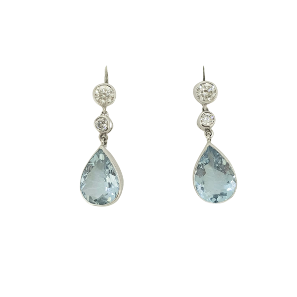 Aquamarine and diamond drop earrings A 4cts D 0.66cts - image 1