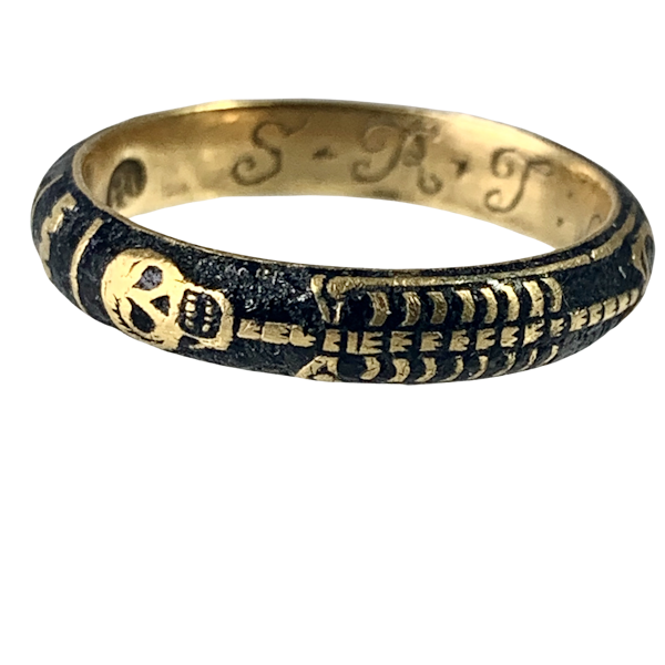 Memento Mori gold ring with black enamel - image 1