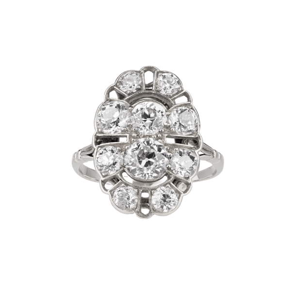 Oval tablet Art Deco diamond cluster ring - image 1
