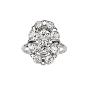 Oval tablet Art Deco diamond cluster ring