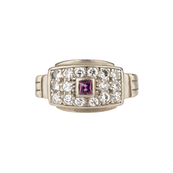 Art Deco diamond and ruby tablet ring - image 1