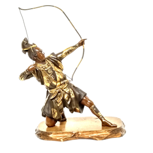 Japanese bronze and gilt sculpture of an archer