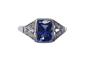 Cornflower Sapphire art deco engagement ring DBGEMS