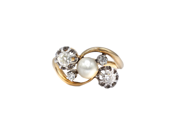 Pearl and diamond cross over ring - image 1