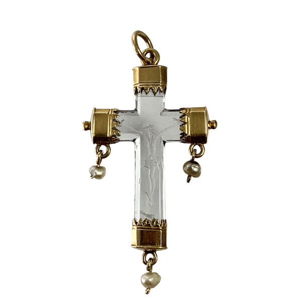 1600 rock crystal cross with gold mount - image 1