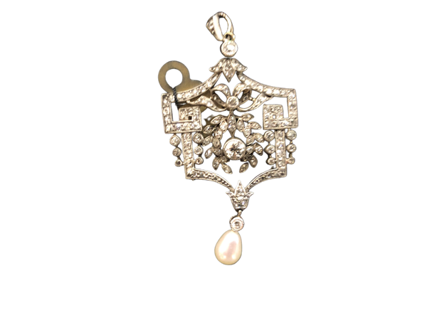 Diamond Pearl Pendant c/1880 - image 1