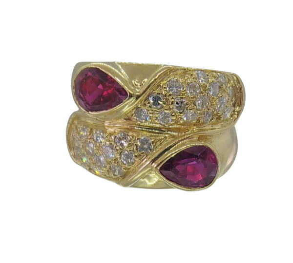 Ruby and Diamond Double Row Gold Ring - image 1
