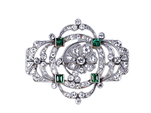 Fine Belle Epoque Emerald and Diamond Brooch 3326  DBGEMS