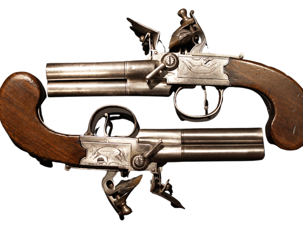 Pair 3 barrelled flintlock pistols - image 1