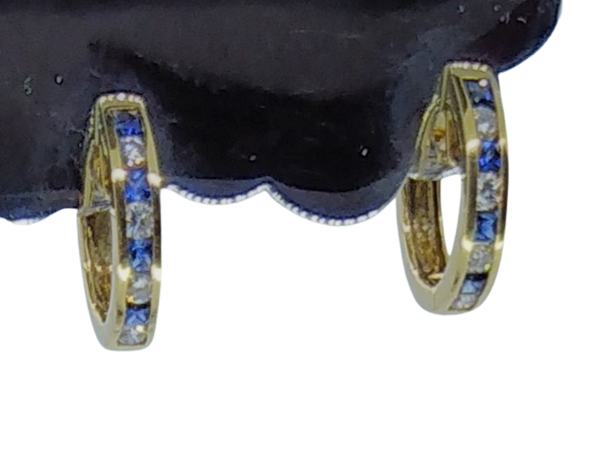 Sapphire and Diamond Round Hoop Earrings - image 1