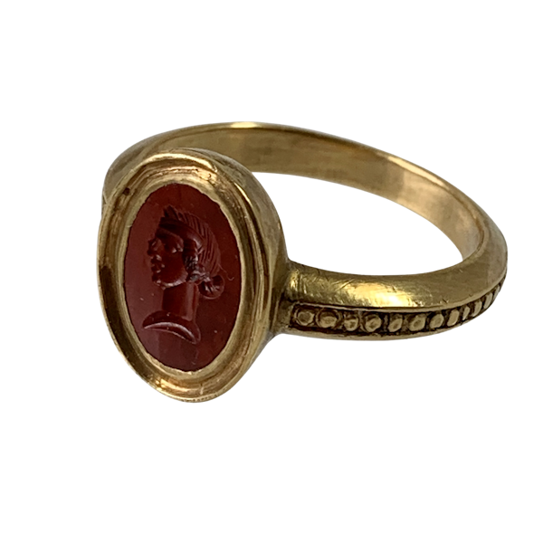 Ancient red jasper intaglio ring - image 1