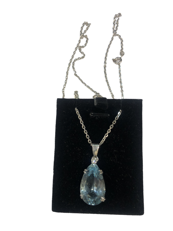 Vintage French Aquamarine and diamond pendant set in 18ct white gold - image 1