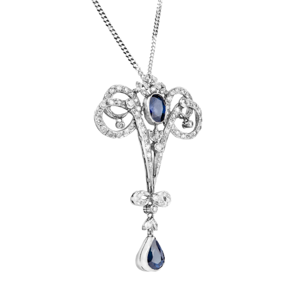 Art Deco Sapphire Diamond Pendant - image 1