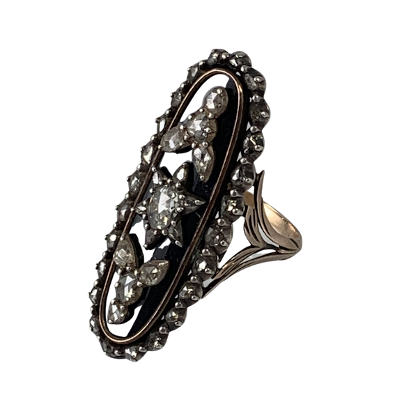 1800 gold ring with black enamel and diamonds - image 1