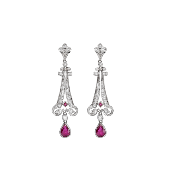 Art Deco Ruby Diamond Earrings - image 1