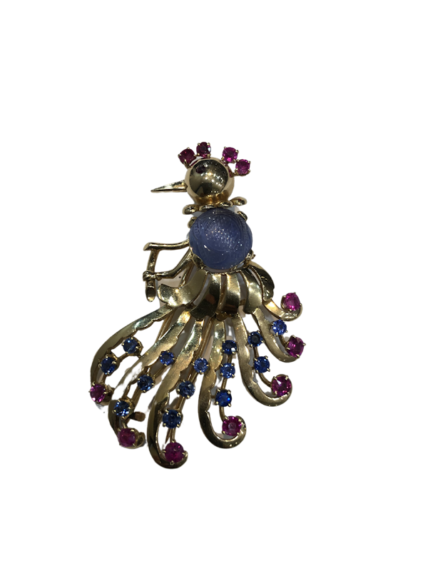 French 1940,s Carved Sapphire broach - image 1