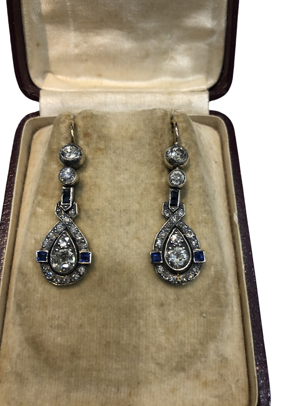 Art Deco diamond sapphire earings - image 1