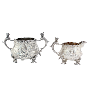 English silver creamer and sugar bowl by Joseph and John Angell, 1836,1840